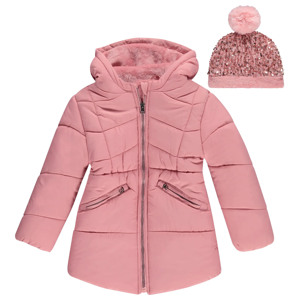 BTween Cozy Hooded Puffer - Lightweight Girls' Rose Jacket 10/12