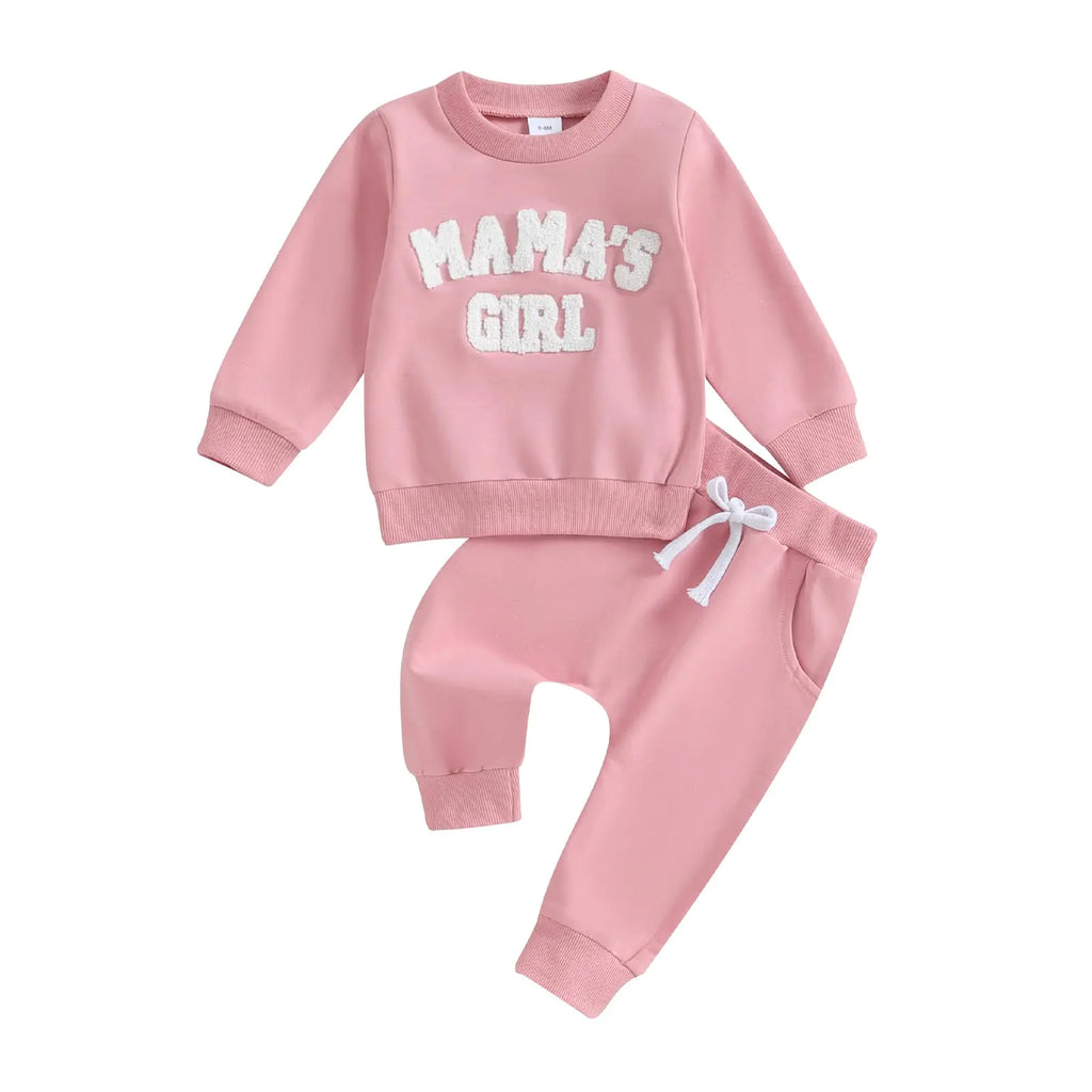 Socutebabe Newborn Baby Girl Fall Clothes Mamas Girl Long Sleeve Crewneck Sweatshirt+Pants Winter Outfit Set (Mamas Girl Embroidery-Pink0-6 Months)
