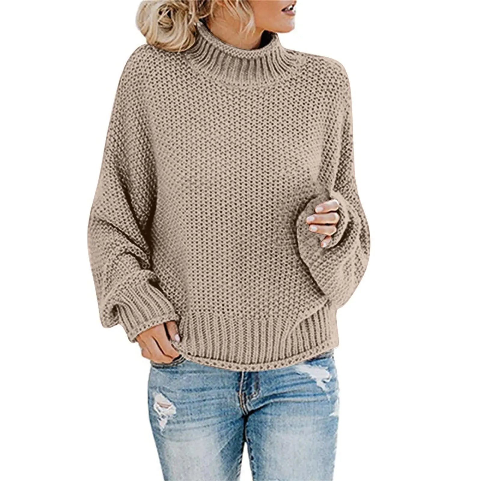 Trendy Plus Size Cable Knit Sweater for Women - Oversized Turtleneck Pullover