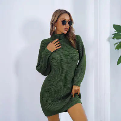 Chic Turtleneck Sweater Dress with Button Detail