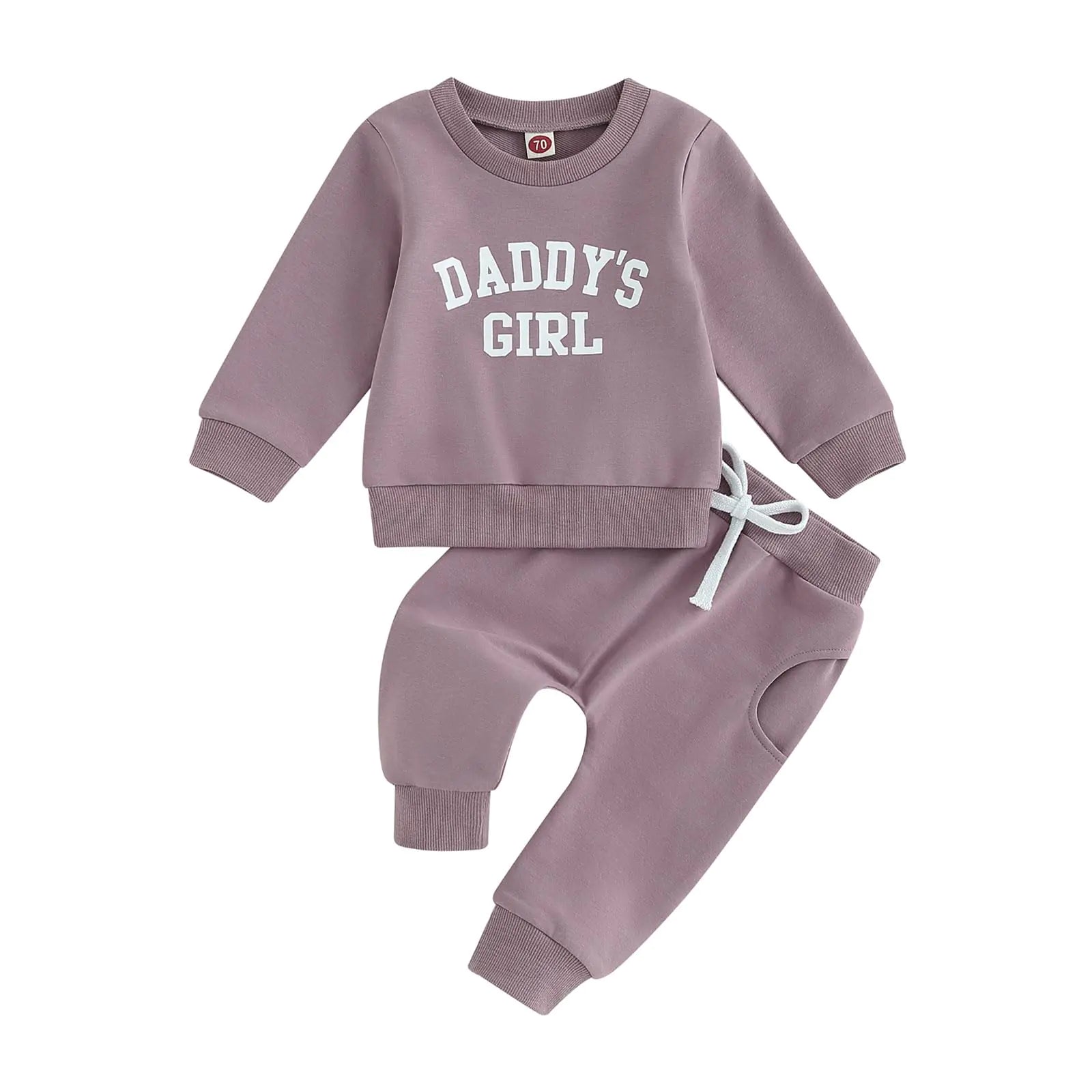Baby Clothes Long Sleeve Crewneck Sweatshirt Casual Pants (Purple-Daddy Girl 0-6 Months)