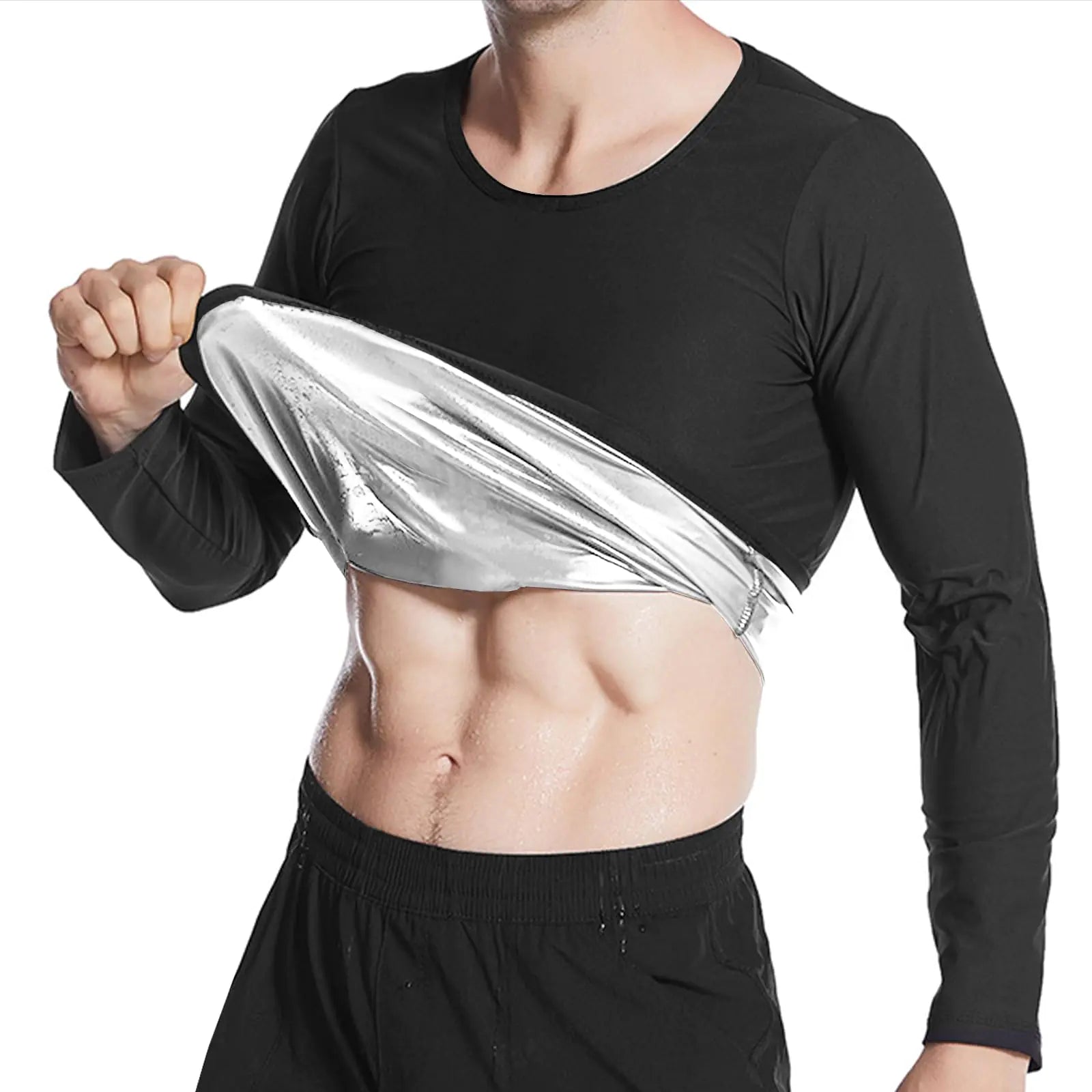 Donason Mens Sauna Shirt Sweat Suit Waist Trainer for Men Compression Vest Body Shaper Workout Clothes Cym Long Sleeve