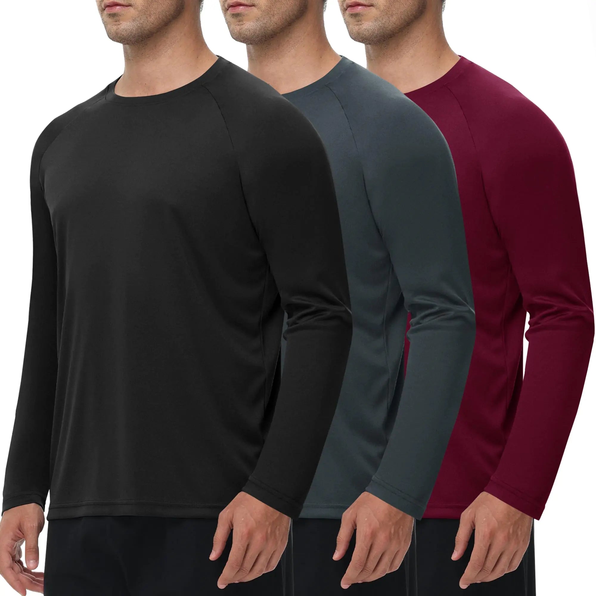 3 Pack Long Sleeve Shirts for Men - Dry Fit Moisture Wicking UV UPF Sun Protection T-Shirts for Casual Workout Fishing