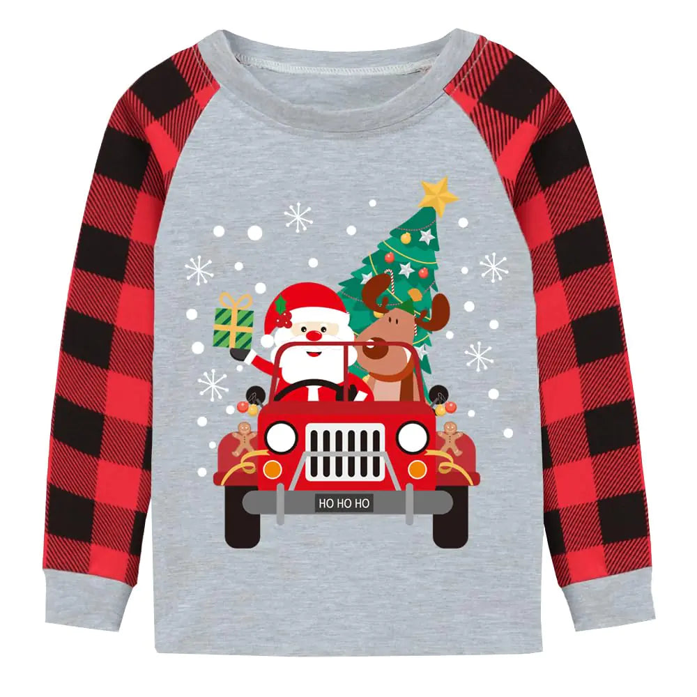 Toddler Boy Girl Christmas T-Shirt Kid Xmas Truck Santa Claus Shirt Long Sleeve Reindeer Clothes Crew Neck Cotton Tee Tops Size 4T