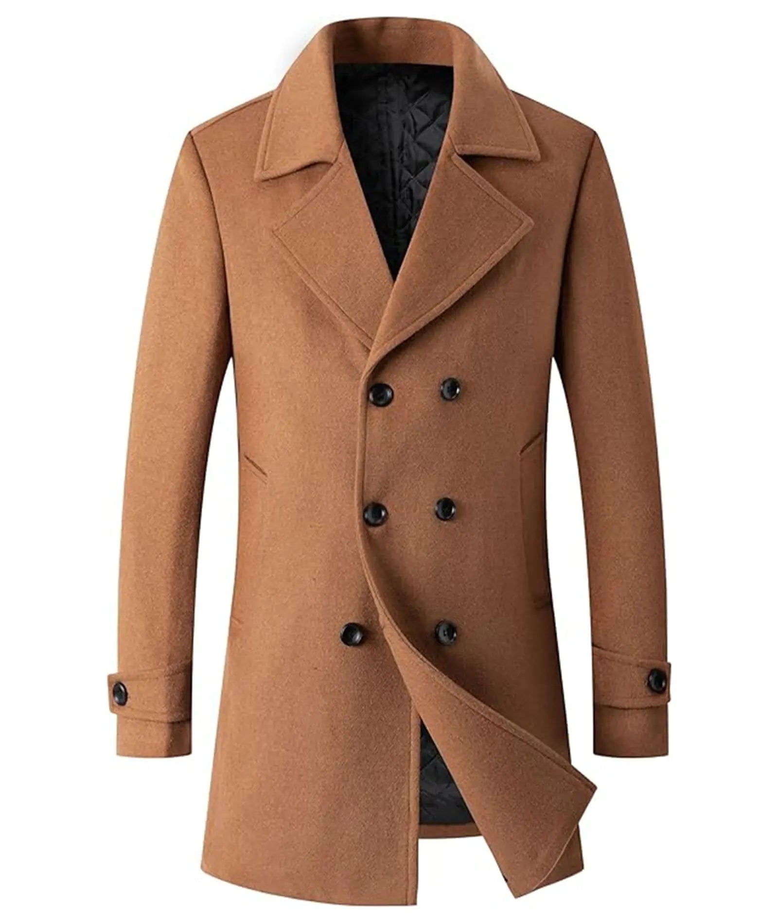 SOMTHRON Men's Double Breasted Wool Trench Coat