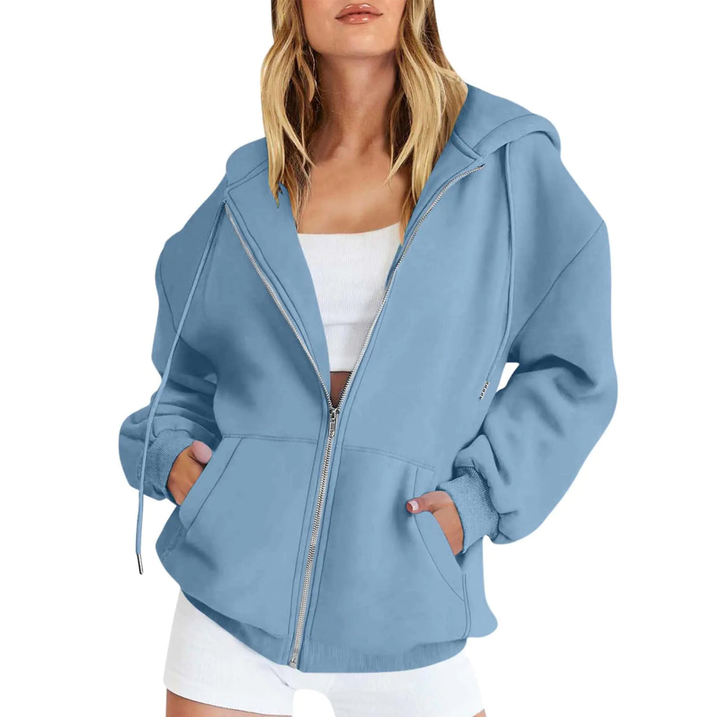 Placed Recently By MeZip Up Hoodie Women Womens Sweatshirt Hoodies Zip Up Graphic Long Sleeve Zip Up Sweatshirt with Pockets Womens Dressy Tops Daily Deals (Sky BlueS)