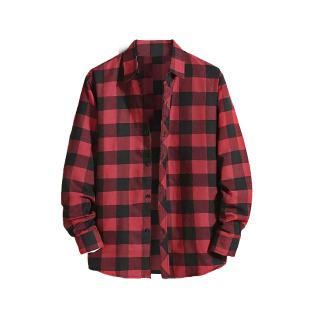 Japanese Clothes Mens Red Shirt Lightweight Jacket Slim Flannel Shirt Men Mens Snap Button Flannel Shirts Red Cotton Mens Fleece Lined Flannel Black Jack T Shirt(B-RedXX-Large)