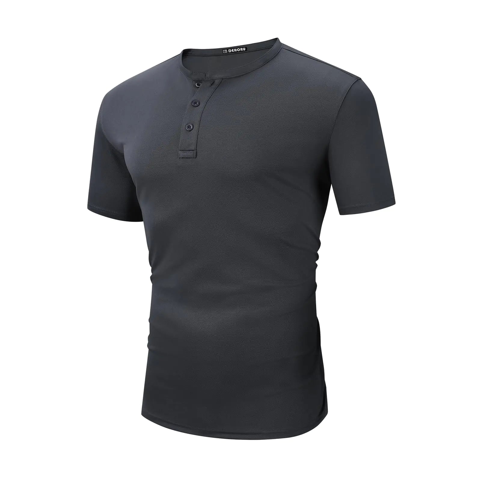 DEHORU Men Henley Shirts Short Sleeve Top Dry Fit Casual Button Collar Moisture Wicking Performance Activewear Polos Basic Golf T-Shirts (DG XL) Solid Grey
